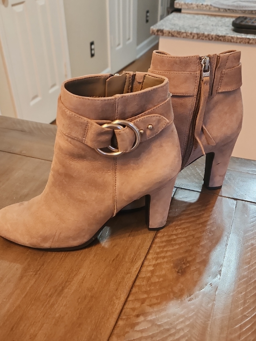 Sam Edelman Taupe Suede Ankle Booties with Buckle